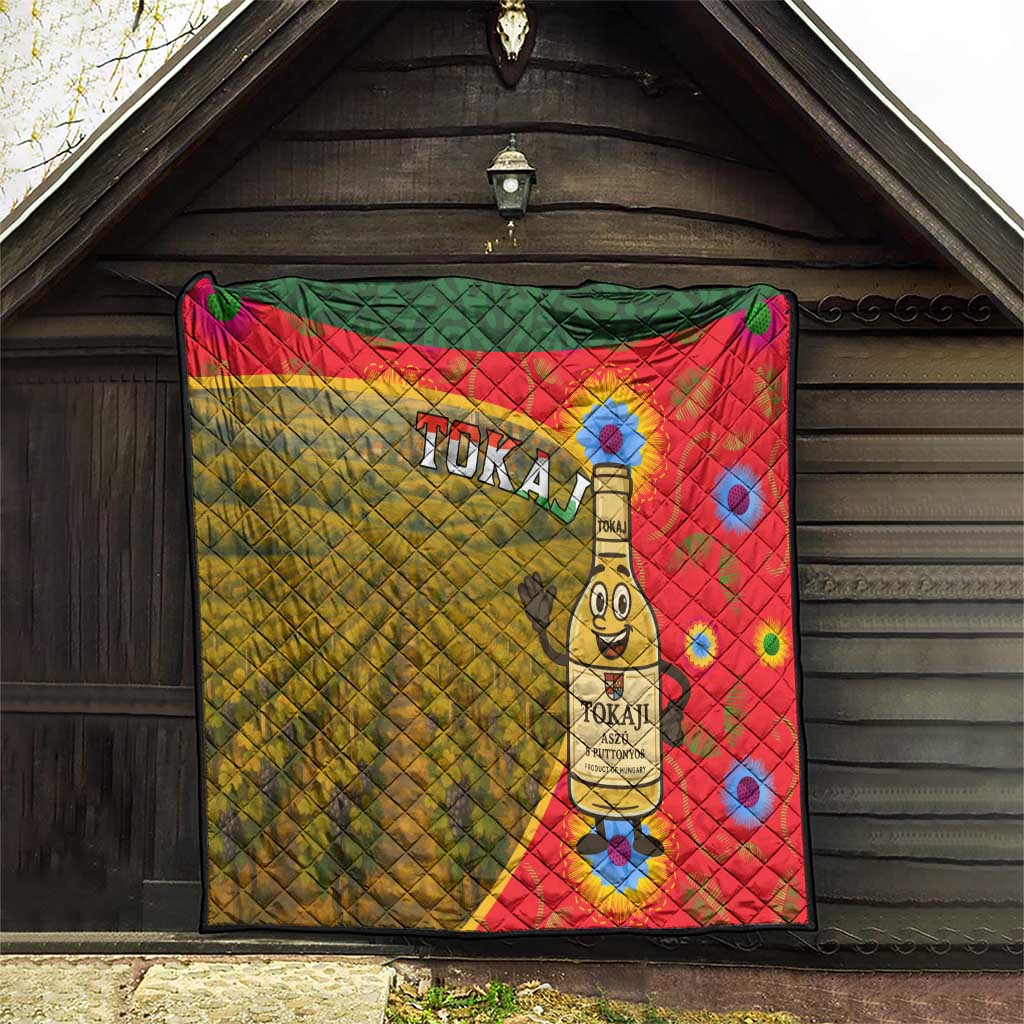Hungary Quilt with Tokaj Vineyard Illustration Design and Grape Wine - Wonder Print Shop