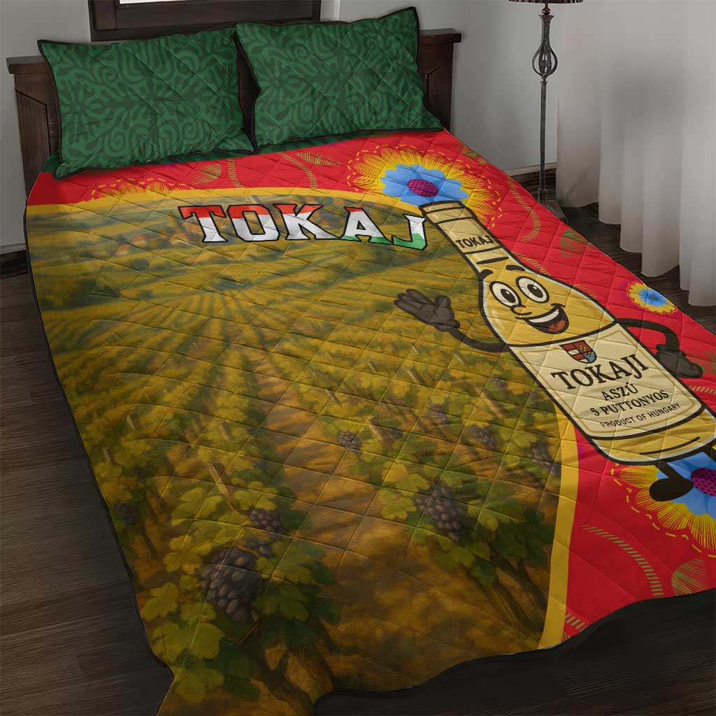 Hungary Quilt Bed Set with Tokaj Vineyard Illustration Design and Grape Wine - Wonder Print Shop