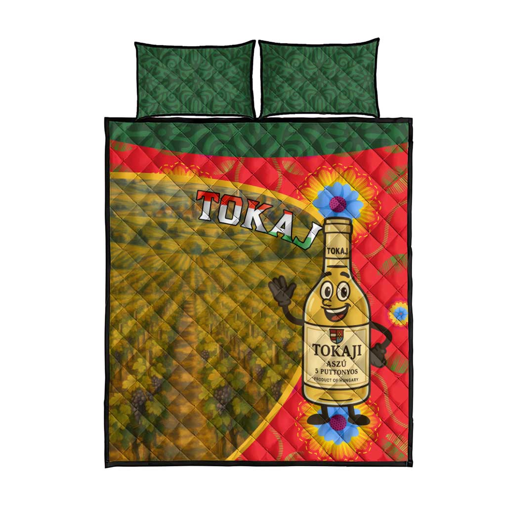 Hungary Quilt Bed Set with Tokaj Vineyard Illustration Design and Grape Wine - Wonder Print Shop