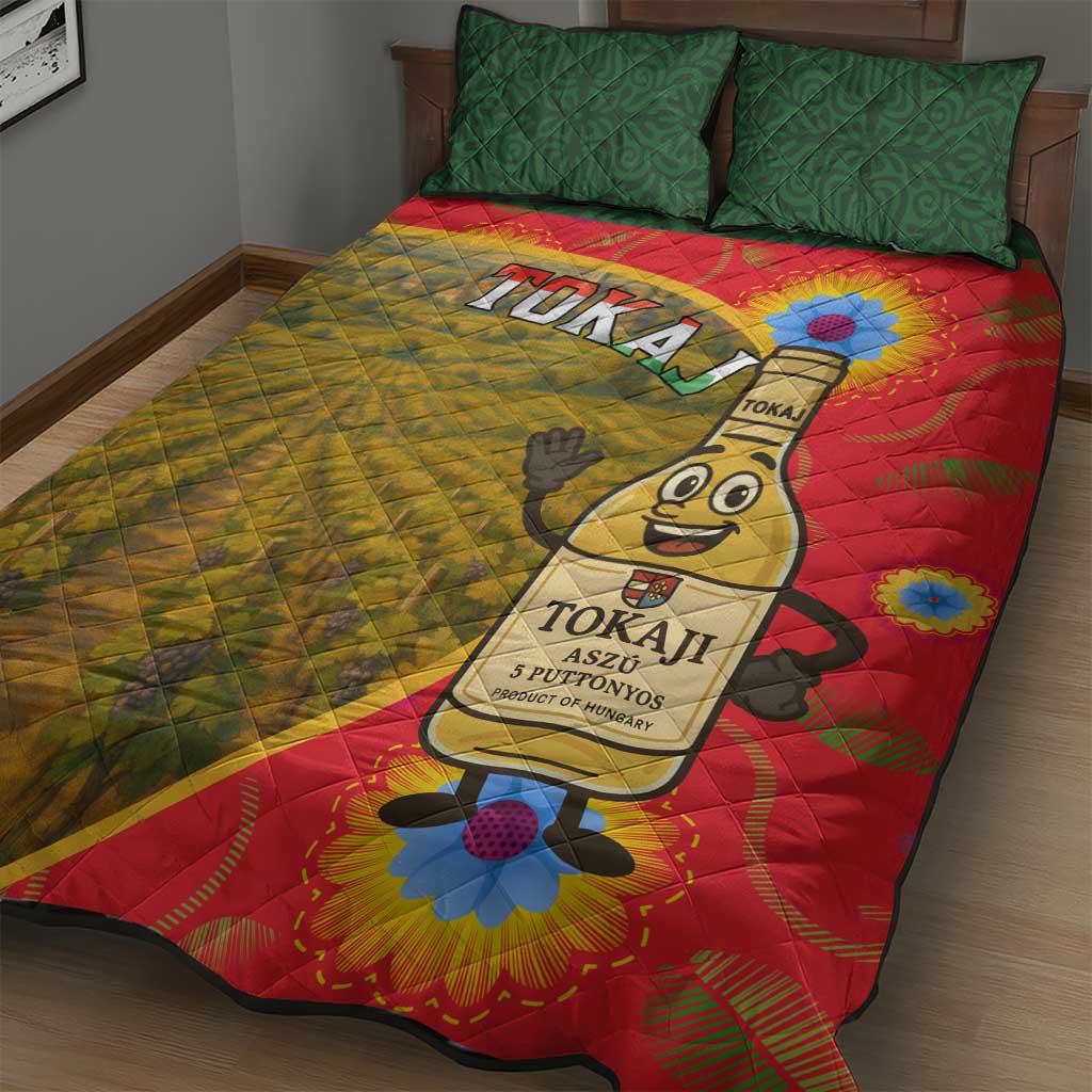 Hungary Quilt Bed Set with Tokaj Vineyard Illustration Design and Grape Wine - Wonder Print Shop