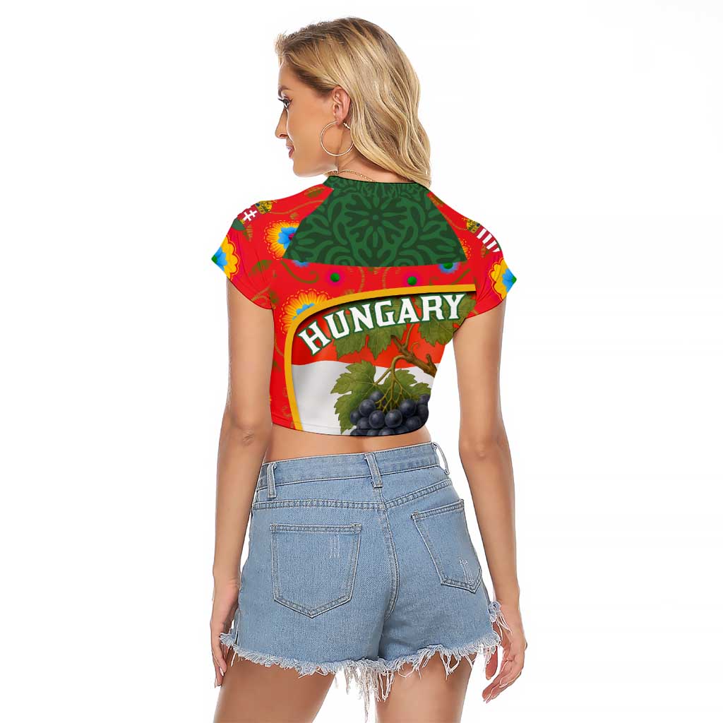 Hungary Raglan Cropped T Shirt with Tokaj Vineyard Illustration Design and Grape Wine - Wonder Print Shop