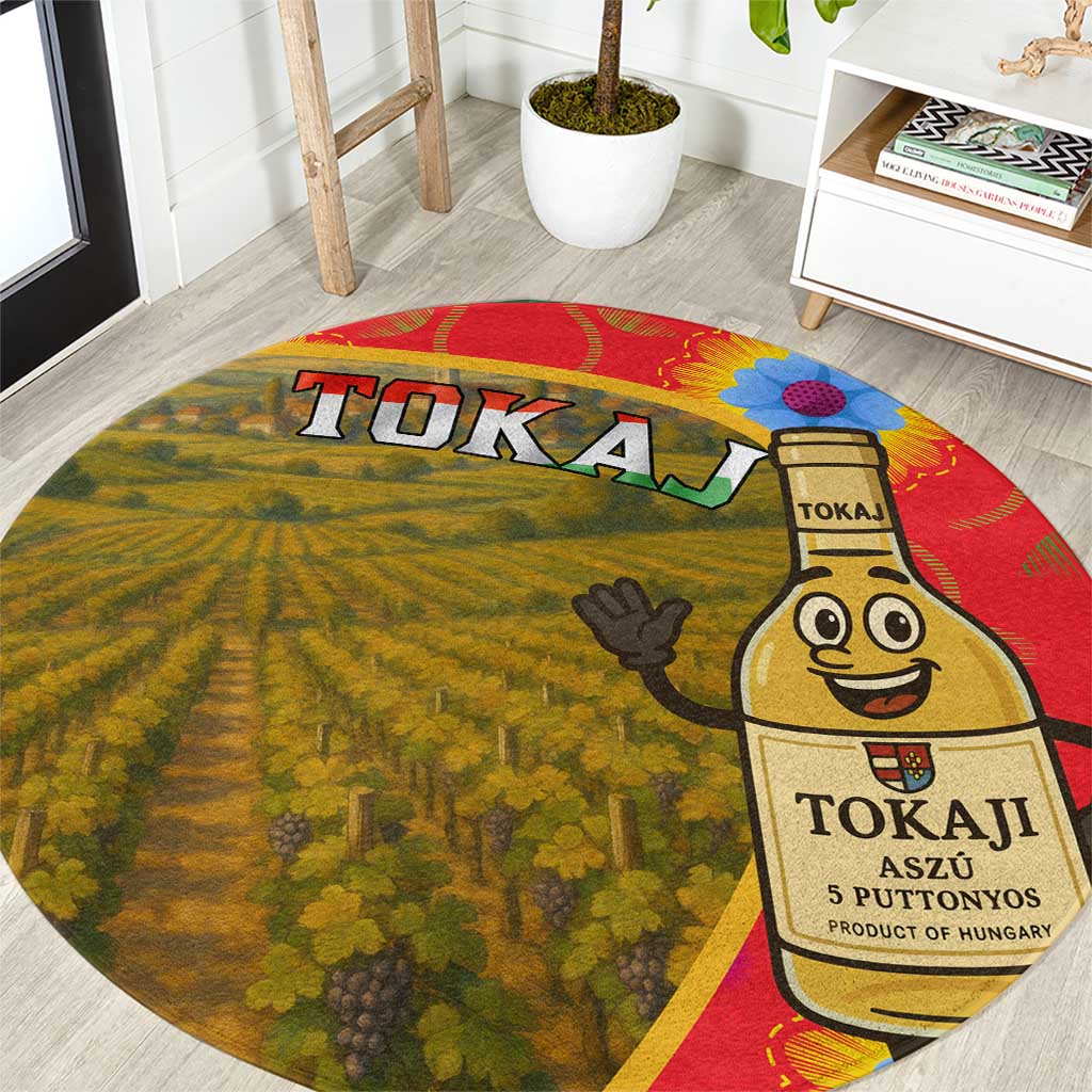 Hungary Round Carpet with Tokaj Vineyard Illustration Design and Grape Wine - Wonder Print Shop