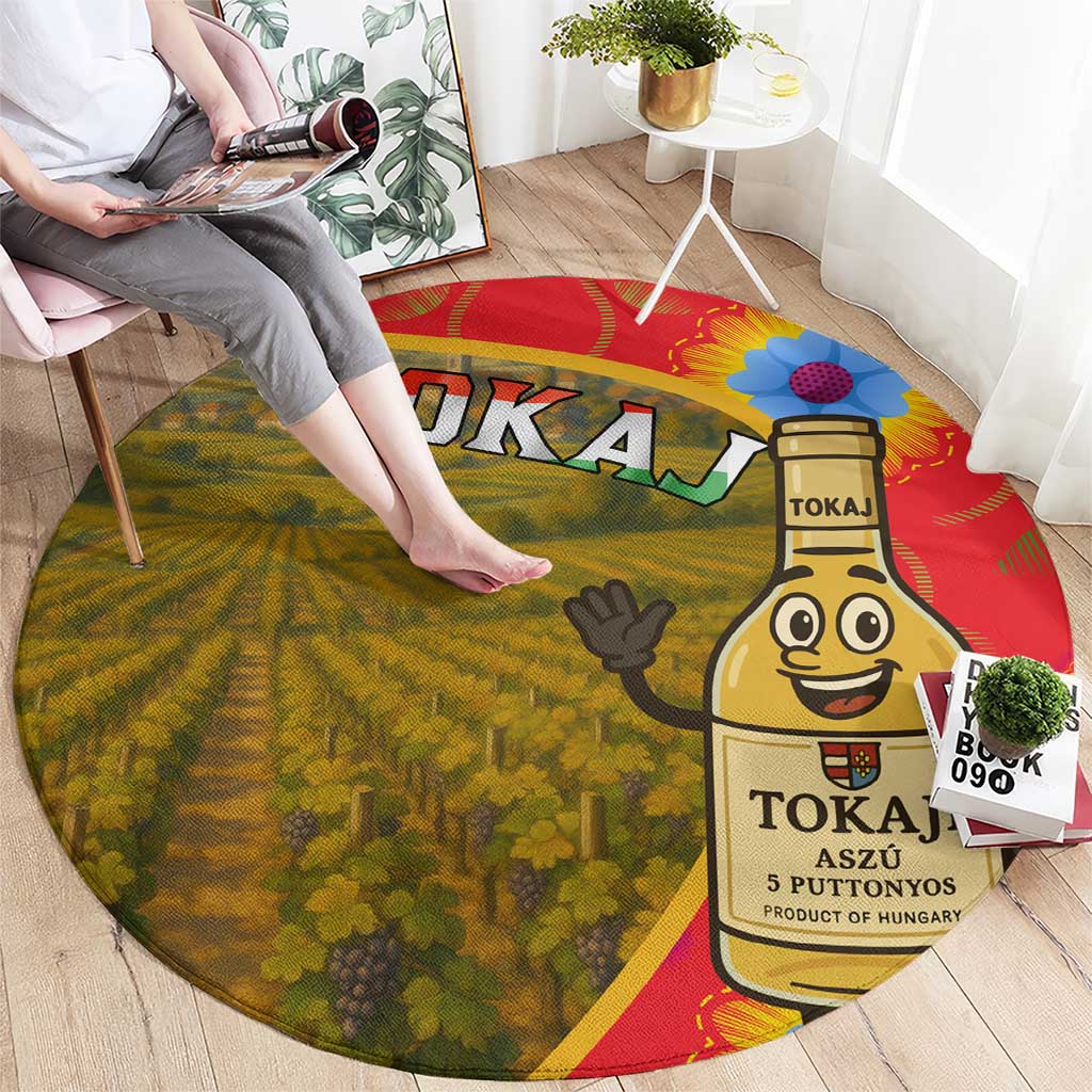 Hungary Round Carpet with Tokaj Vineyard Illustration Design and Grape Wine - Wonder Print Shop