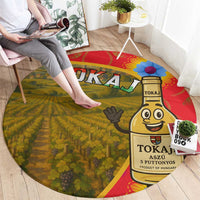 Hungary Round Carpet with Tokaj Vineyard Illustration Design and Grape Wine - Wonder Print Shop
