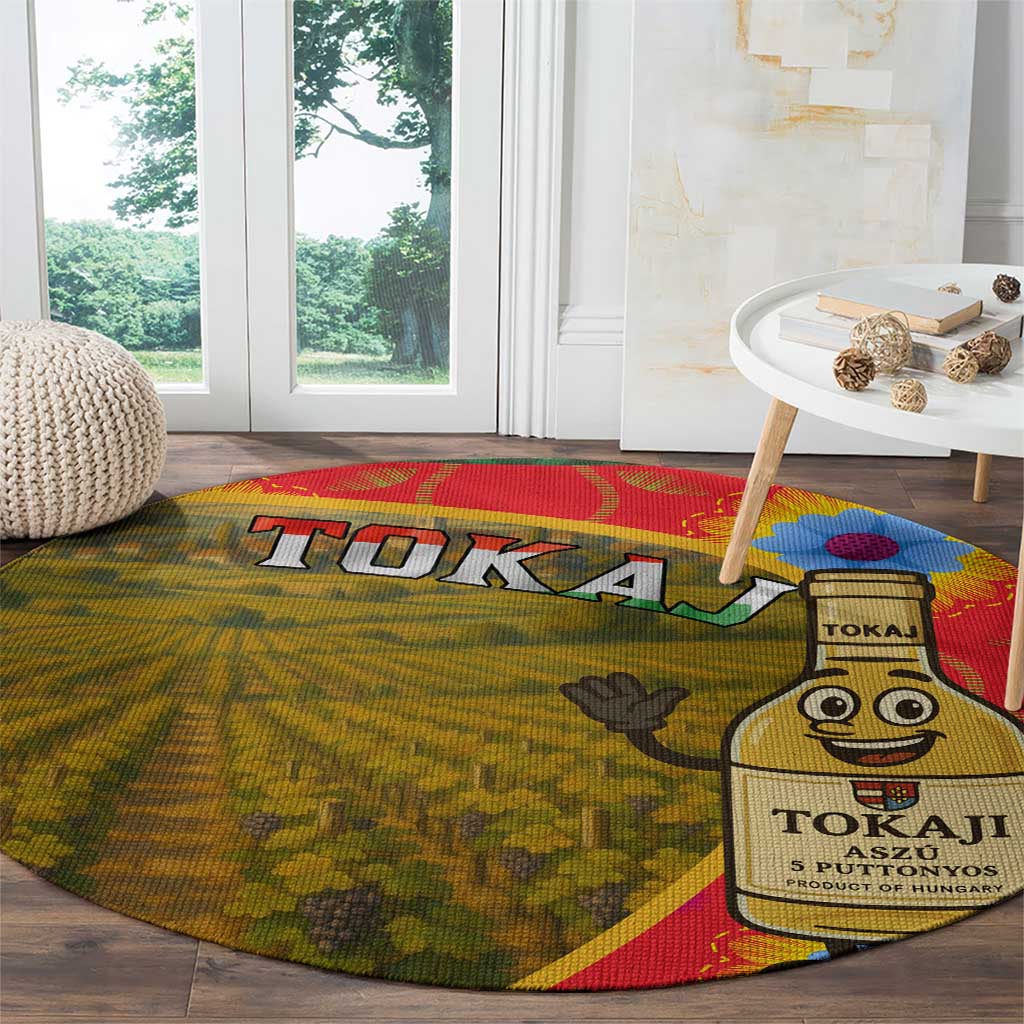 Hungary Round Carpet with Tokaj Vineyard Illustration Design and Grape Wine - Wonder Print Shop