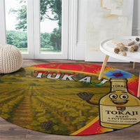 Hungary Round Carpet with Tokaj Vineyard Illustration Design and Grape Wine - Wonder Print Shop