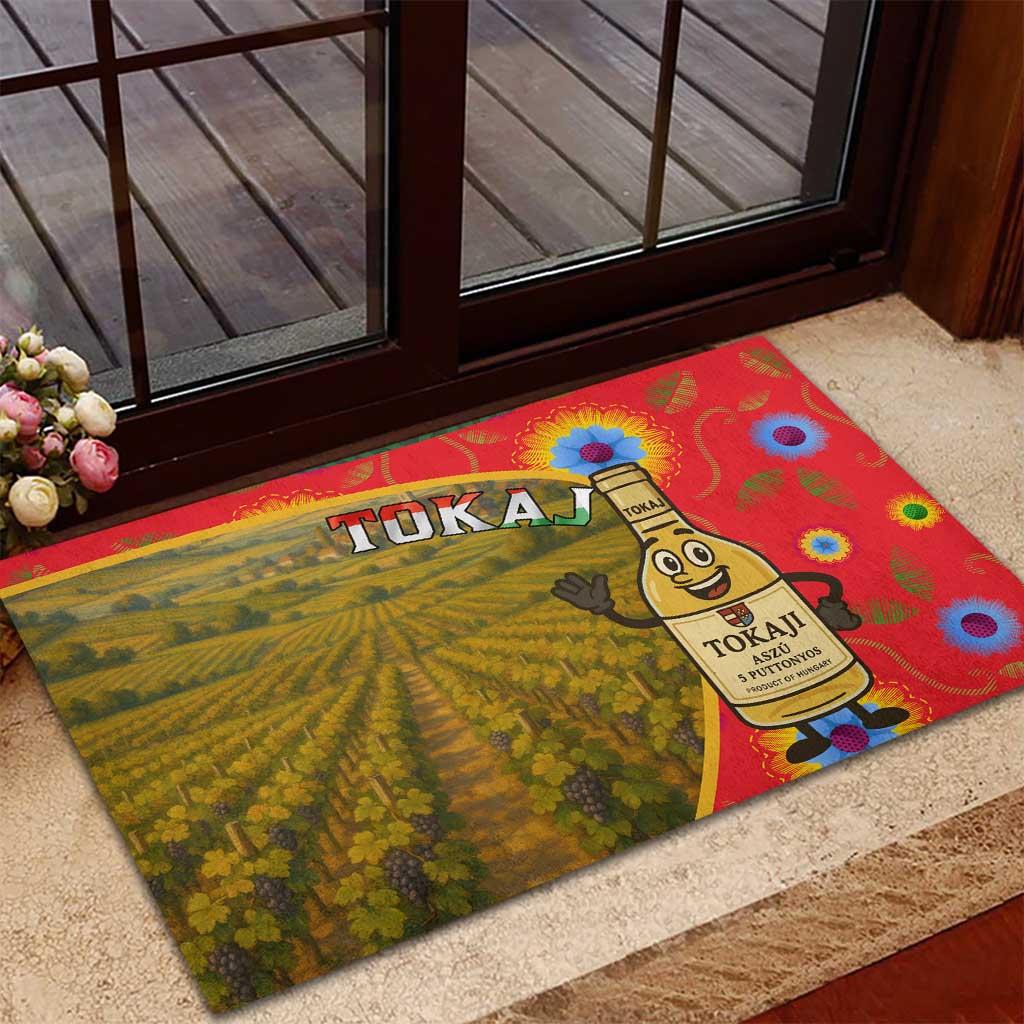 Hungary Rubber Doormat with Tokaj Vineyard Illustration Design and Grape Wine - Wonder Print Shop