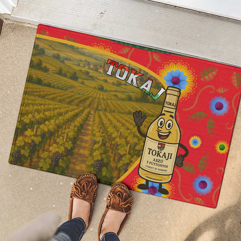 Hungary Rubber Doormat with Tokaj Vineyard Illustration Design and Grape Wine - Wonder Print Shop