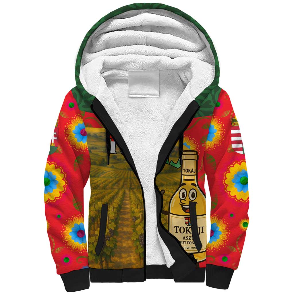 Hungary Sherpa Hoodie with Tokaj Vineyard Illustration Design and Grape Wine - Wonder Print Shop
