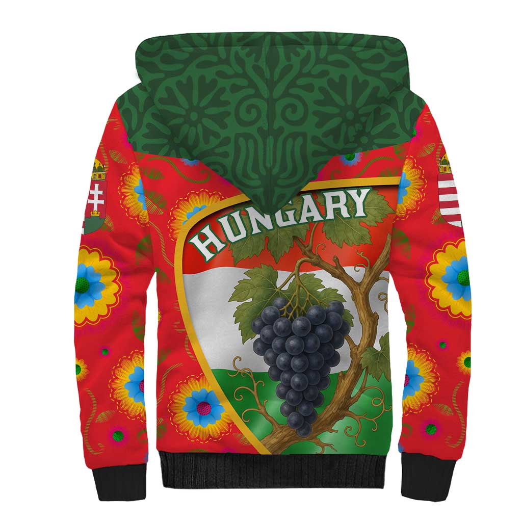 Hungary Sherpa Hoodie with Tokaj Vineyard Illustration Design and Grape Wine - Wonder Print Shop
