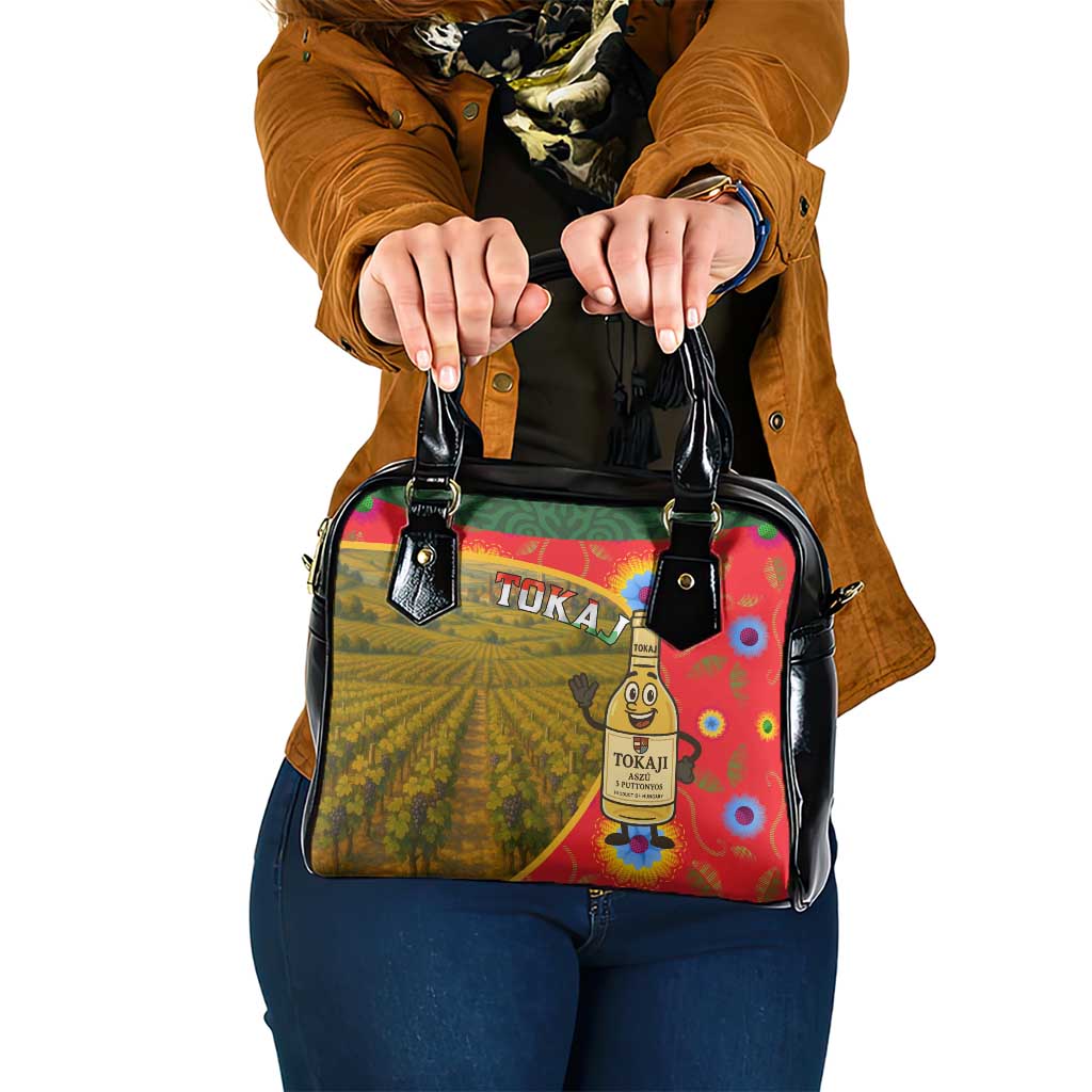 Hungary Shoulder Handbag with Tokaj Vineyard Illustration Design and Grape Wine - Wonder Print Shop