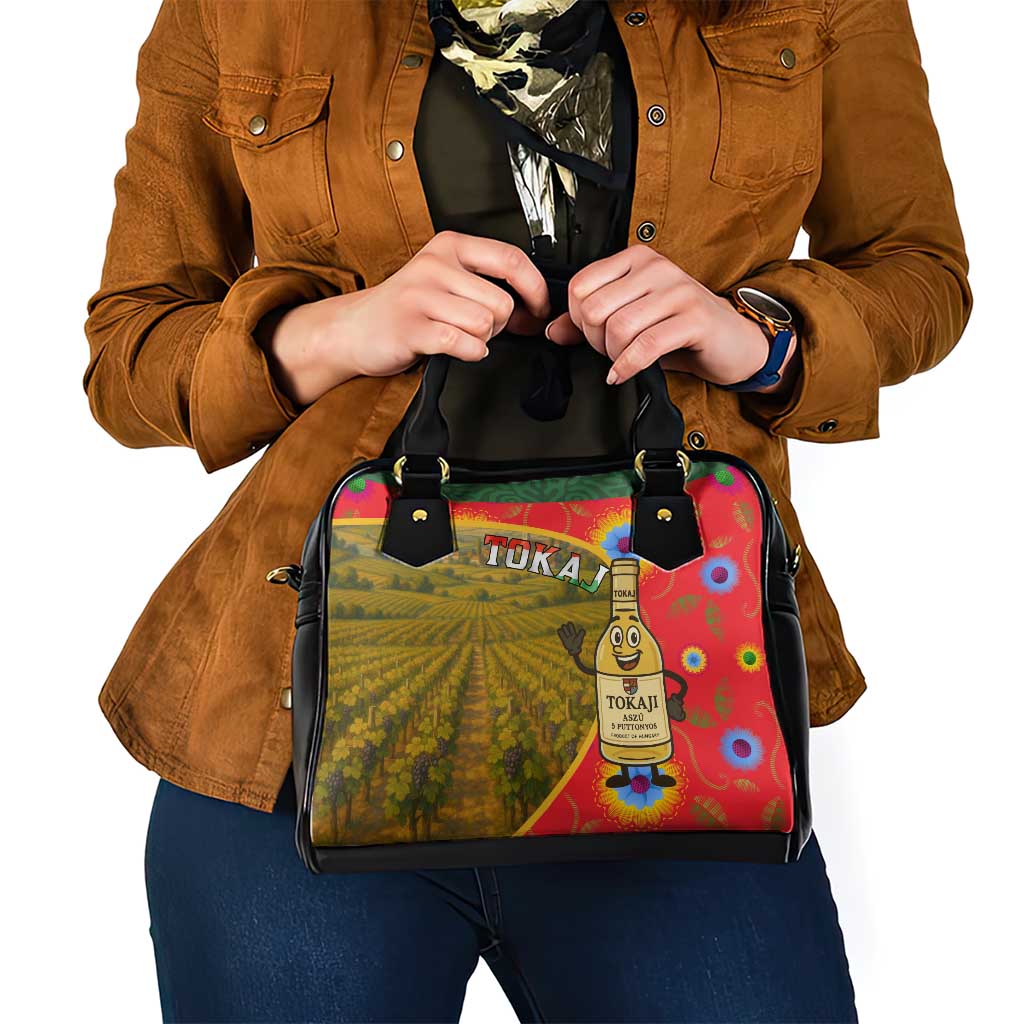 Hungary Shoulder Handbag with Tokaj Vineyard Illustration Design and Grape Wine - Wonder Print Shop