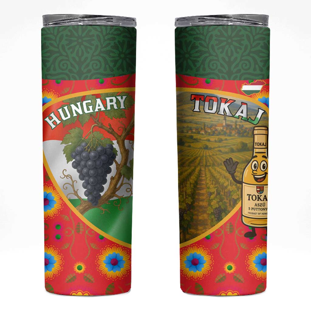 Hungary Skinny Tumbler with Tokaj Vineyard Illustration Design and Grape Wine - Wonder Print Shop