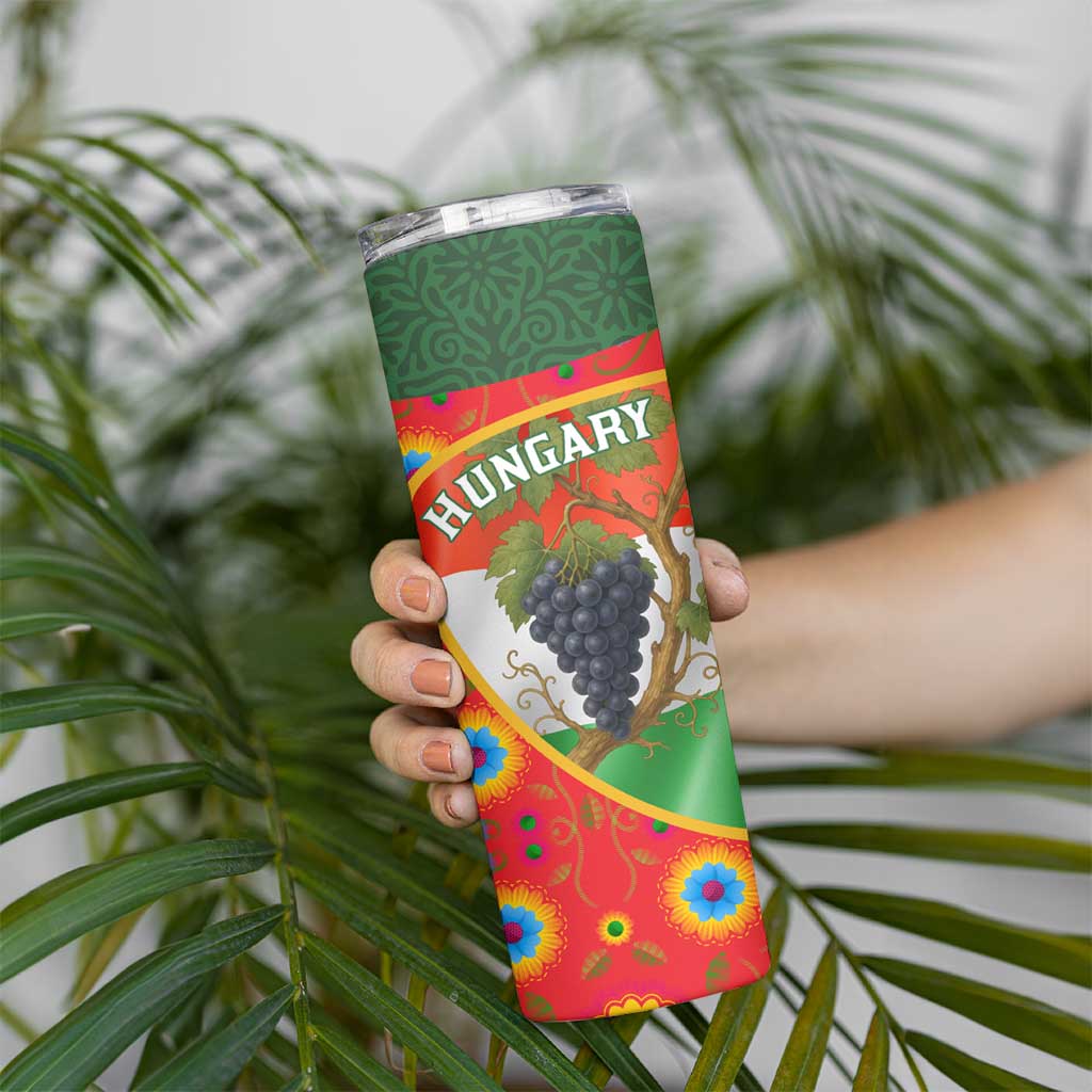 Hungary Skinny Tumbler with Tokaj Vineyard Illustration Design and Grape Wine - Wonder Print Shop