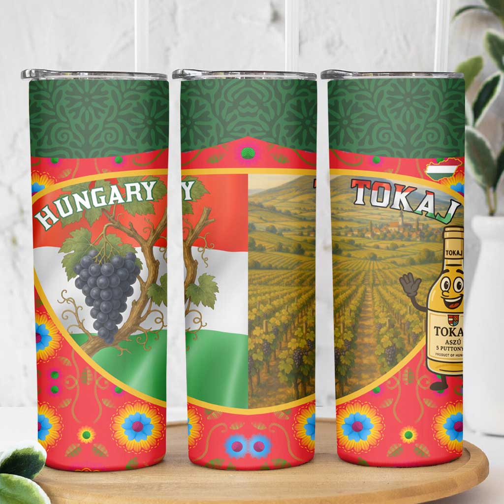 Hungary Skinny Tumbler with Tokaj Vineyard Illustration Design and Grape Wine - Wonder Print Shop