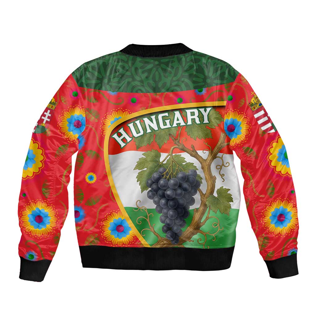Hungary Sleeve Zip Bomber Jacket with Tokaj Vineyard Illustration Design and Grape Wine - Wonder Print Shop