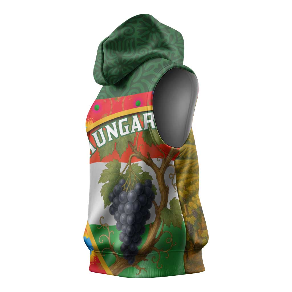 Hungary Sleeveless Hoodie with Tokaj Vineyard Illustration Design and Grape Wine - Wonder Print Shop