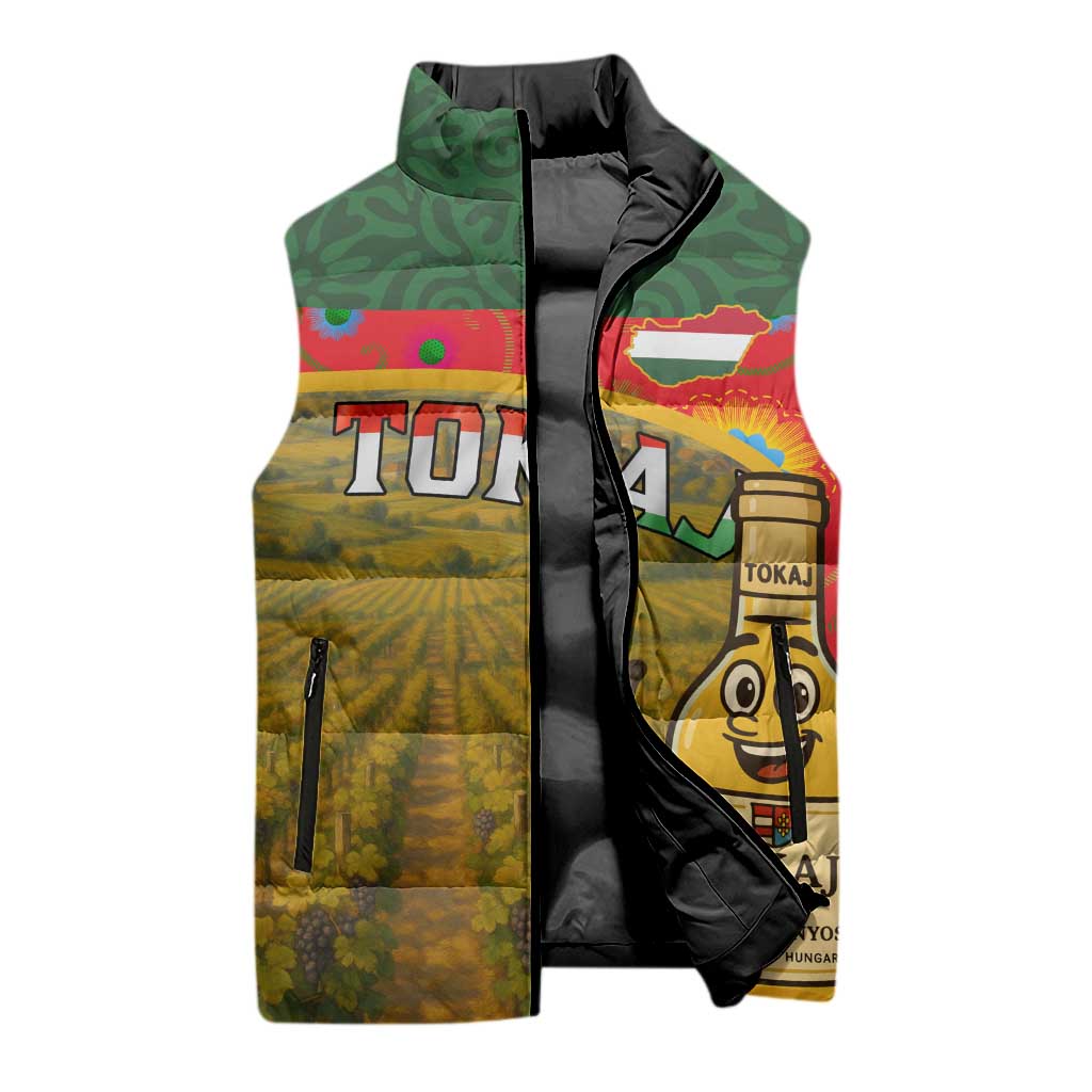 Hungary Sleeveless Puffer Jacket with Tokaj Vineyard Illustration Design and Grape Wine - Wonder Print Shop