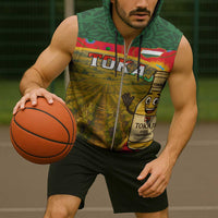 Hungary Sleeveless Zip Hoodie with Tokaj Vineyard Illustration Design and Grape Wine - Wonder Print Shop