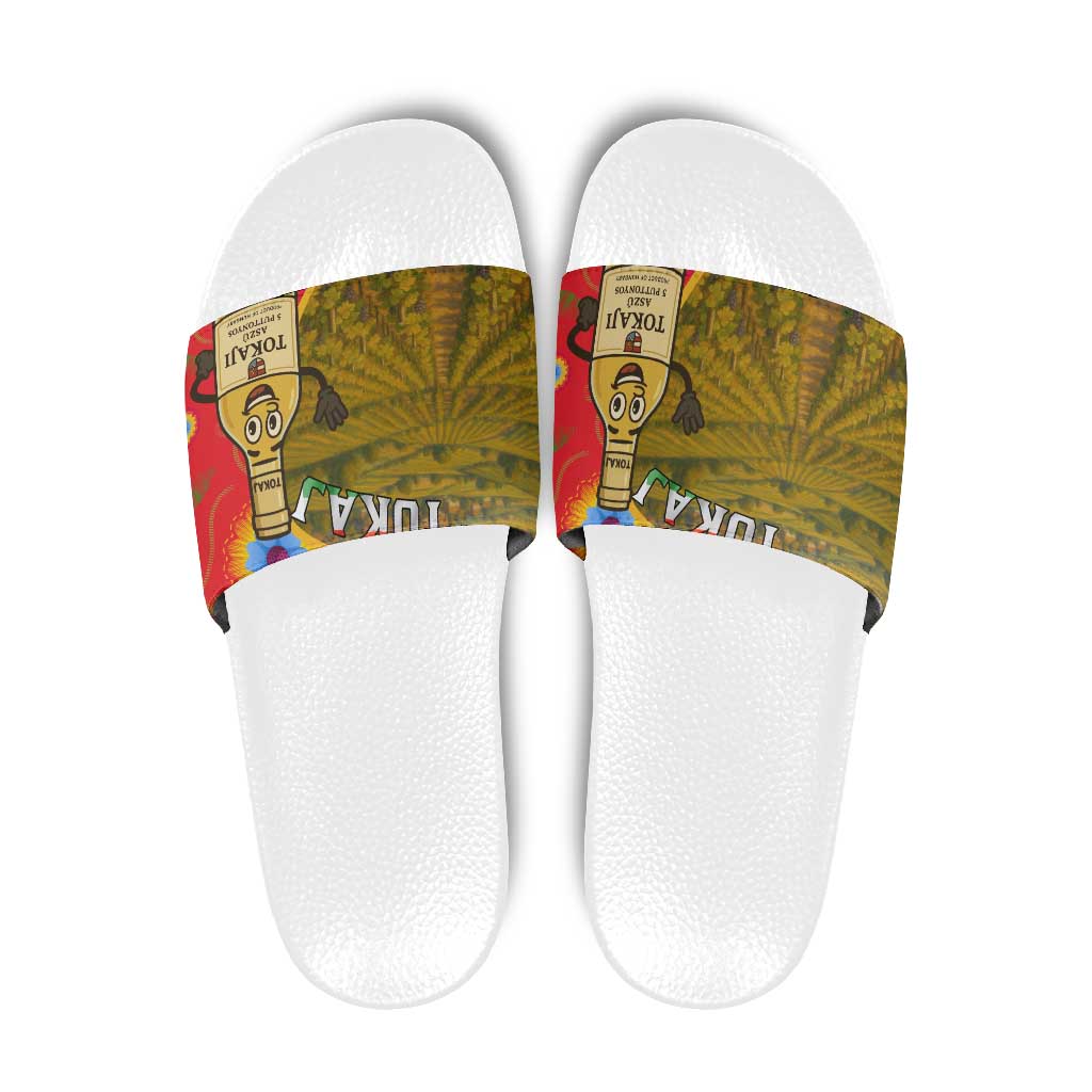 Hungary Slide Sandals with Tokaj Vineyard Illustration Design and Grape Wine - Wonder Print Shop