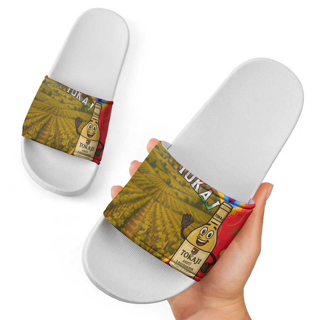 Hungary Slide Sandals with Tokaj Vineyard Illustration Design and Grape Wine - Wonder Print Shop