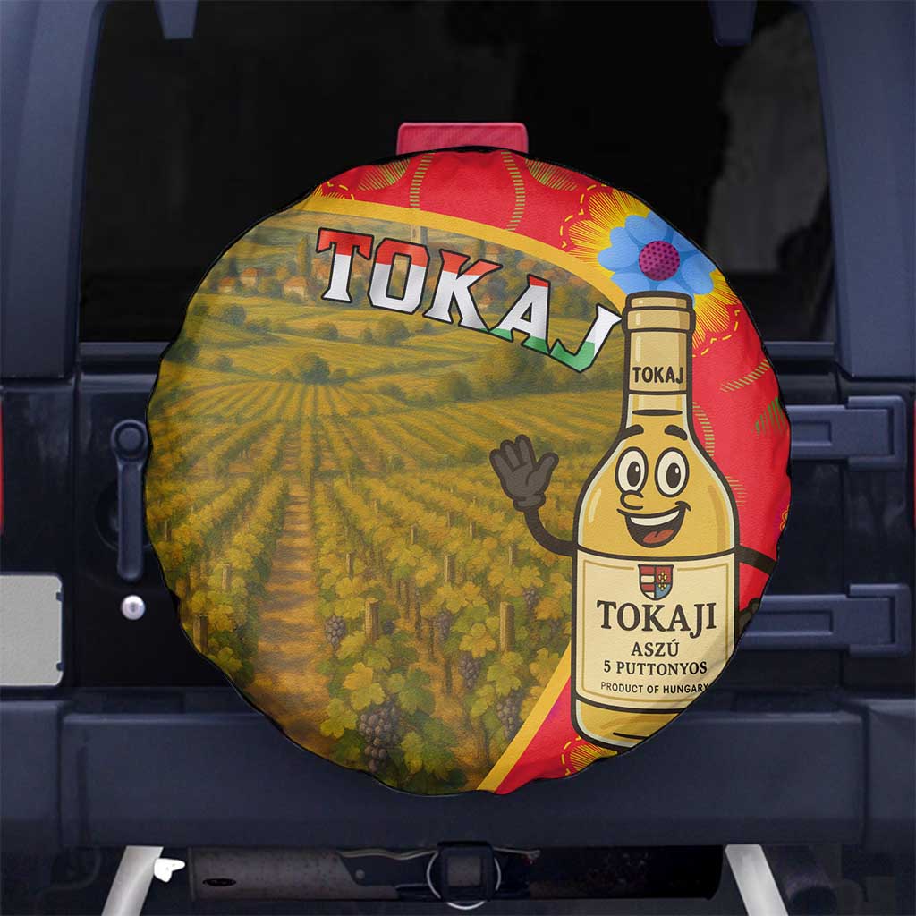 Hungary Spare Tire Cover with Tokaj Vineyard Illustration Design and Grape Wine - Wonder Print Shop