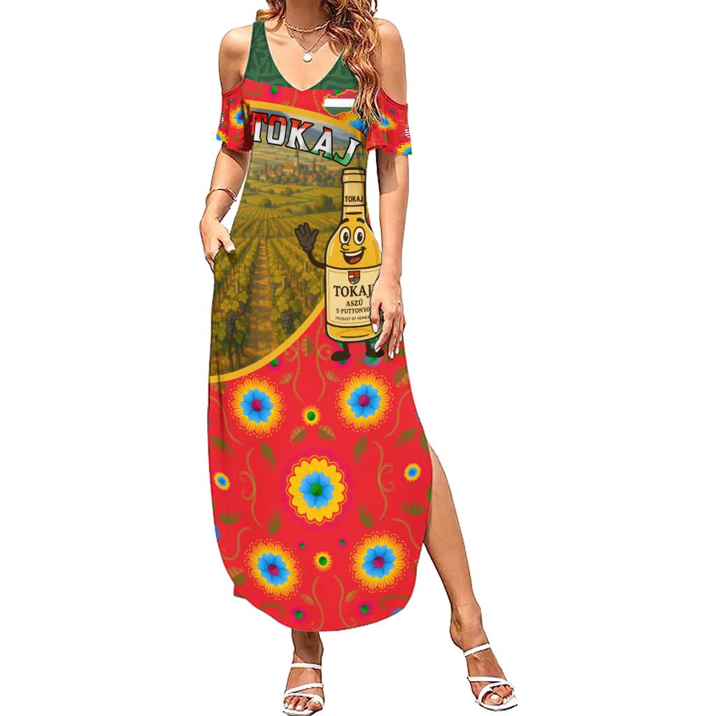 Hungary Summer Maxi Dress with Tokaj Vineyard Illustration Design and Grape Wine - Wonder Print Shop
