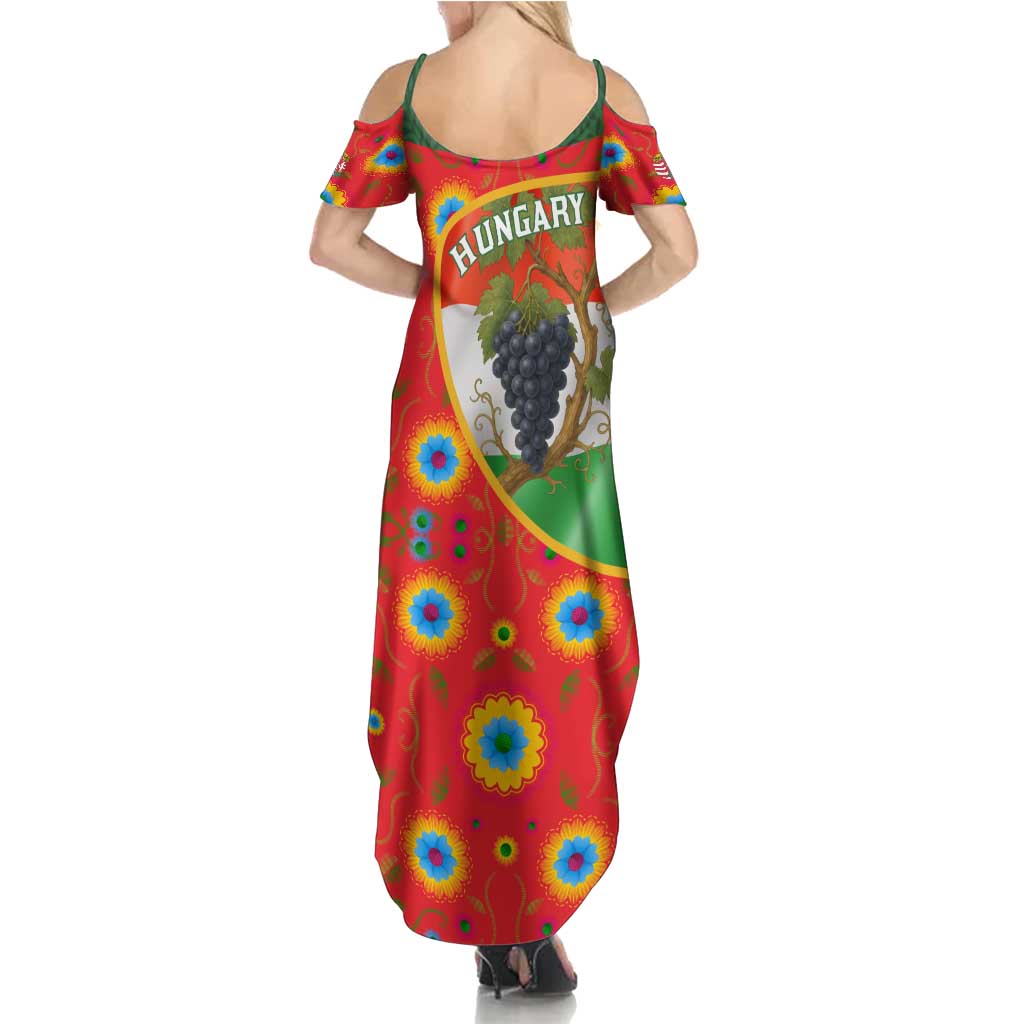 Hungary Summer Maxi Dress with Tokaj Vineyard Illustration Design and Grape Wine - Wonder Print Shop