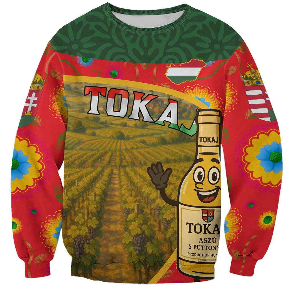 Hungary Sweatshirt with Tokaj Vineyard Illustration Design and Grape Wine - Wonder Print Shop