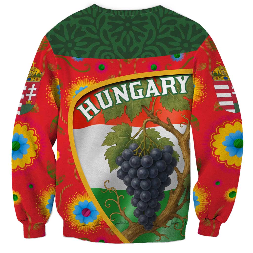 Hungary Sweatshirt with Tokaj Vineyard Illustration Design and Grape Wine - Wonder Print Shop