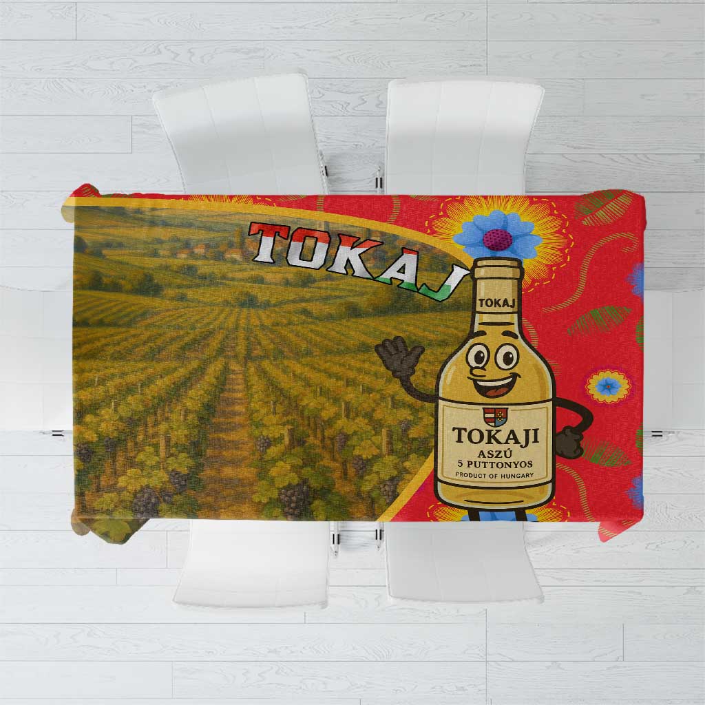 Hungary Tablecloth with Tokaj Vineyard Illustration Design and Grape Wine - Wonder Print Shop