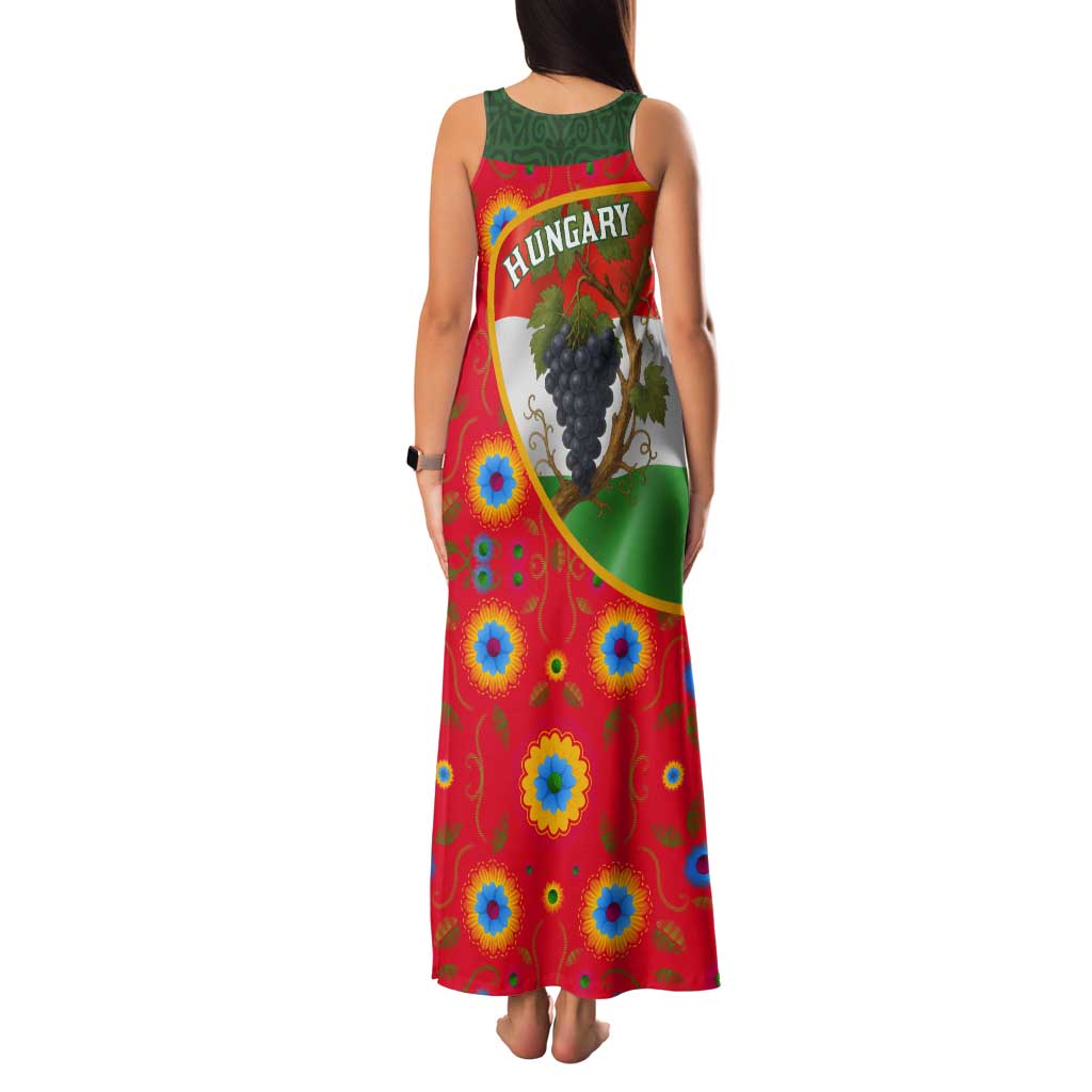 Hungary Tank Maxi Dress with Tokaj Vineyard Illustration Design and Grape Wine - Wonder Print Shop
