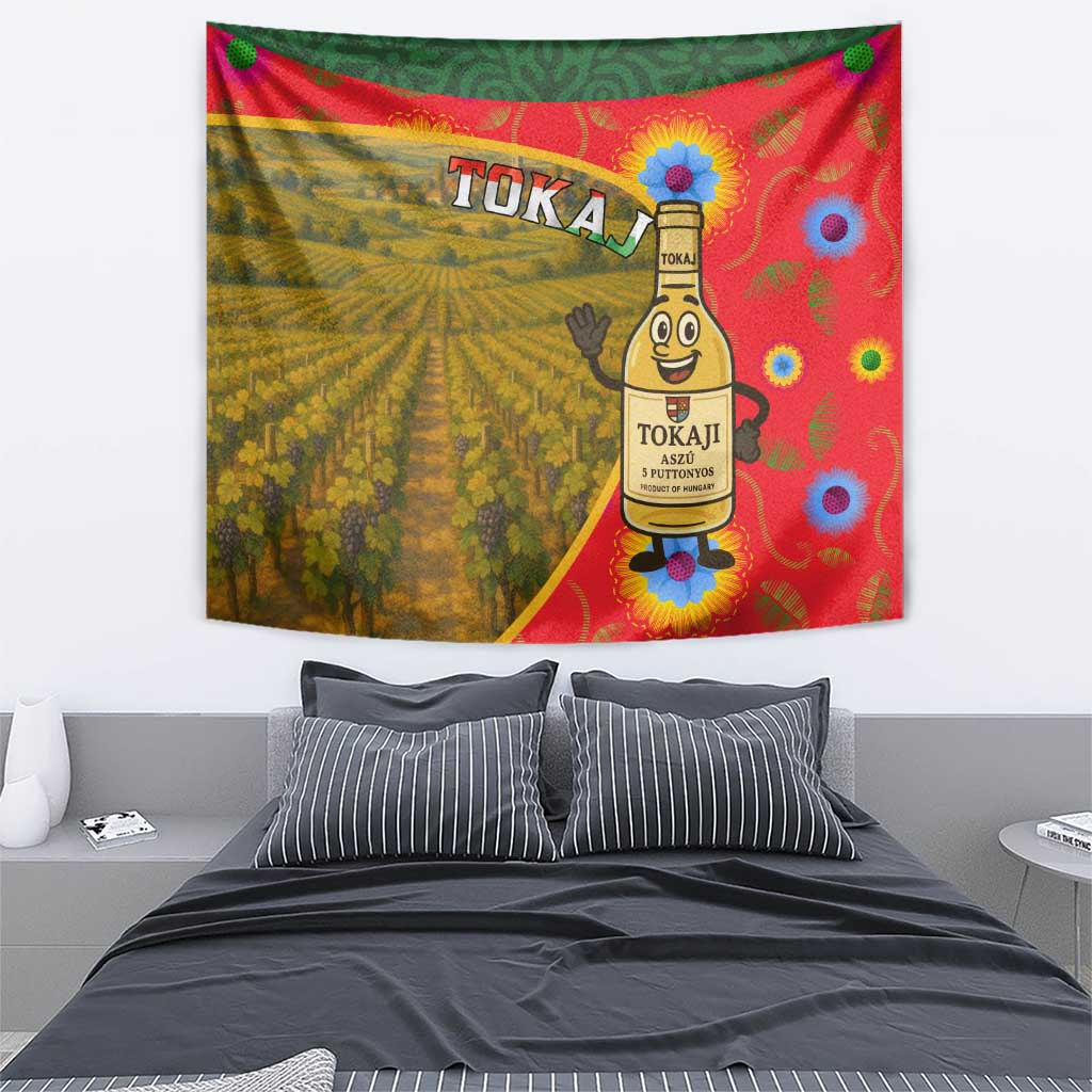 Hungary Tapestry with Tokaj Vineyard Illustration Design and Grape Wine - Wonder Print Shop