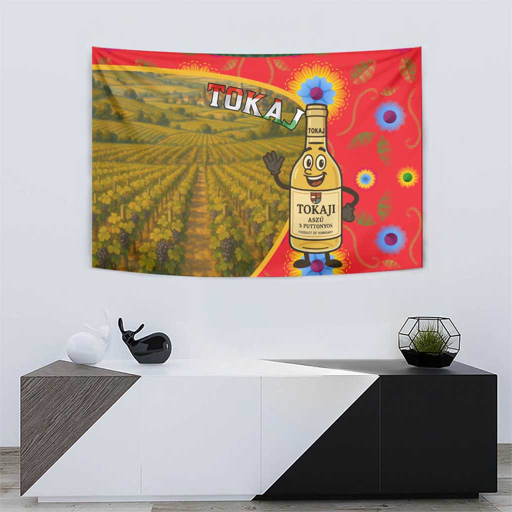 Hungary Tapestry with Tokaj Vineyard Illustration Design and Grape Wine - Wonder Print Shop