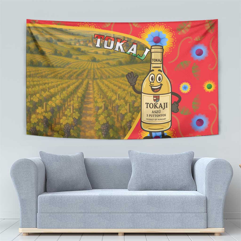 Hungary Tapestry with Tokaj Vineyard Illustration Design and Grape Wine - Wonder Print Shop
