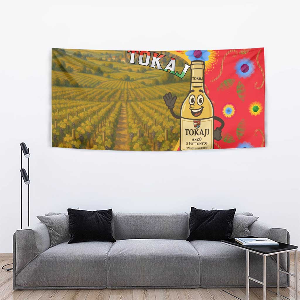 Hungary Tapestry with Tokaj Vineyard Illustration Design and Grape Wine - Wonder Print Shop