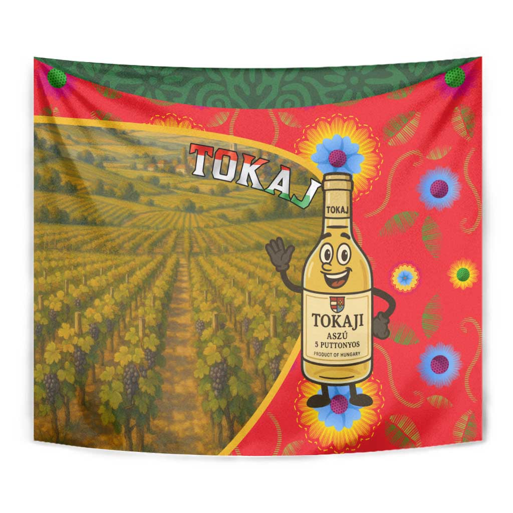 Hungary Tapestry with Tokaj Vineyard Illustration Design and Grape Wine - Wonder Print Shop