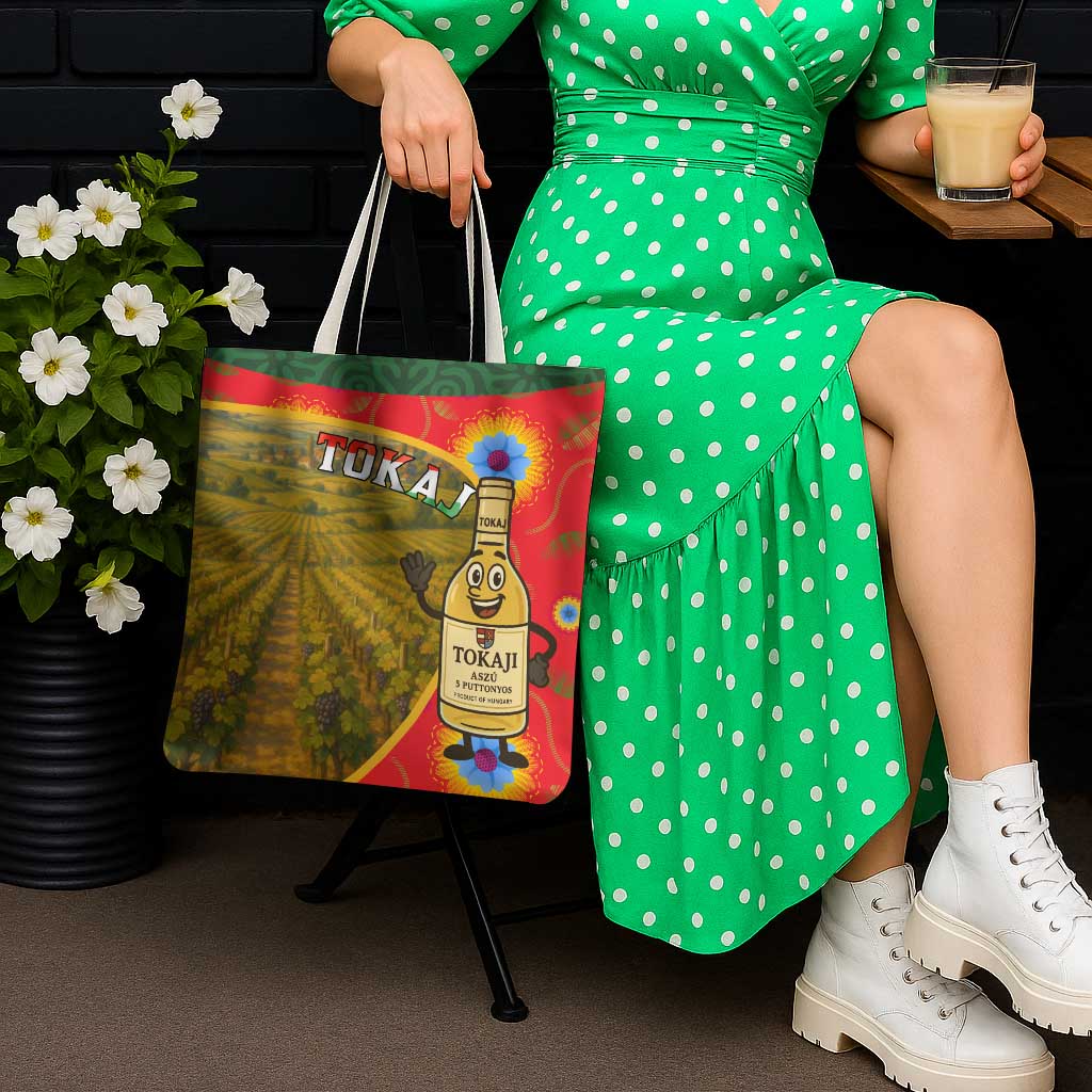 Hungary Tote Bag with Tokaj Vineyard Illustration Design and Grape Wine - Wonder Print Shop