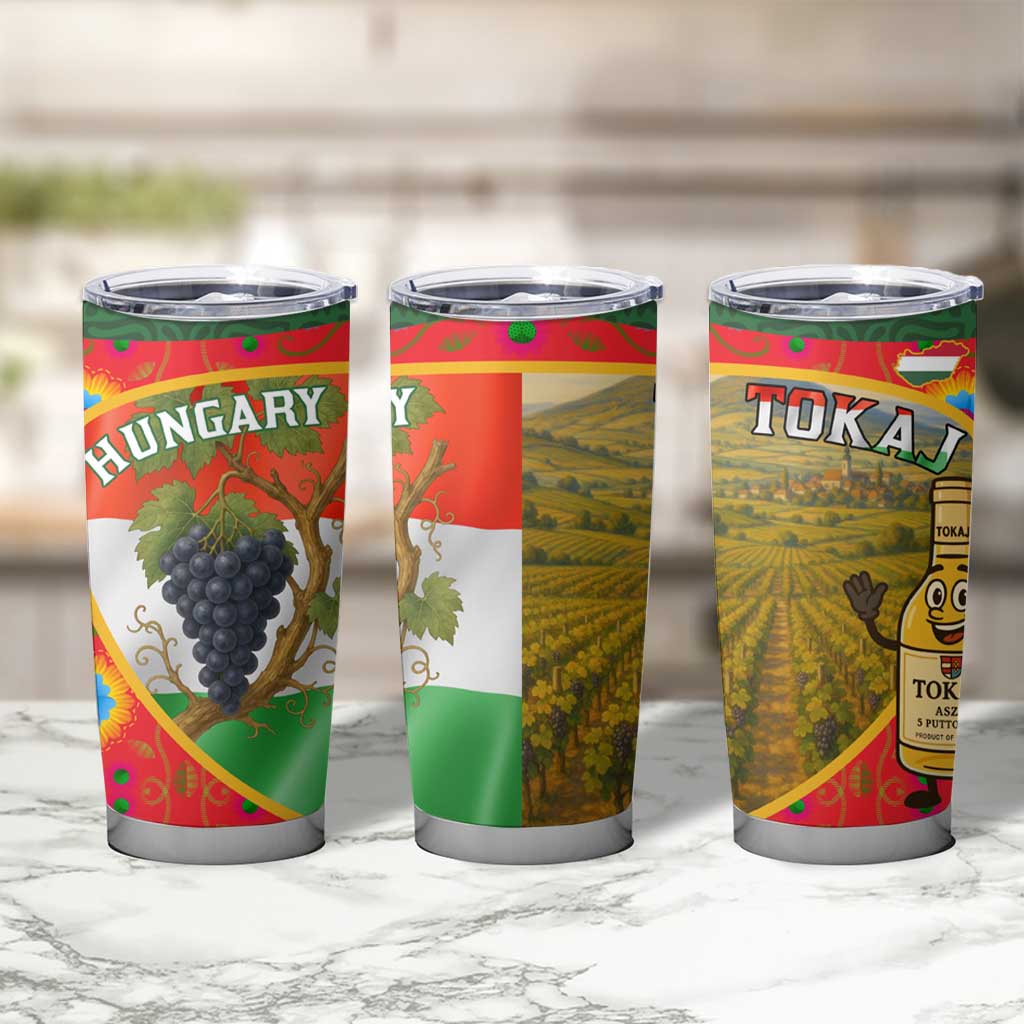Hungary Tumbler Cup with Tokaj Vineyard Illustration Design and Grape Wine - Wonder Print Shop