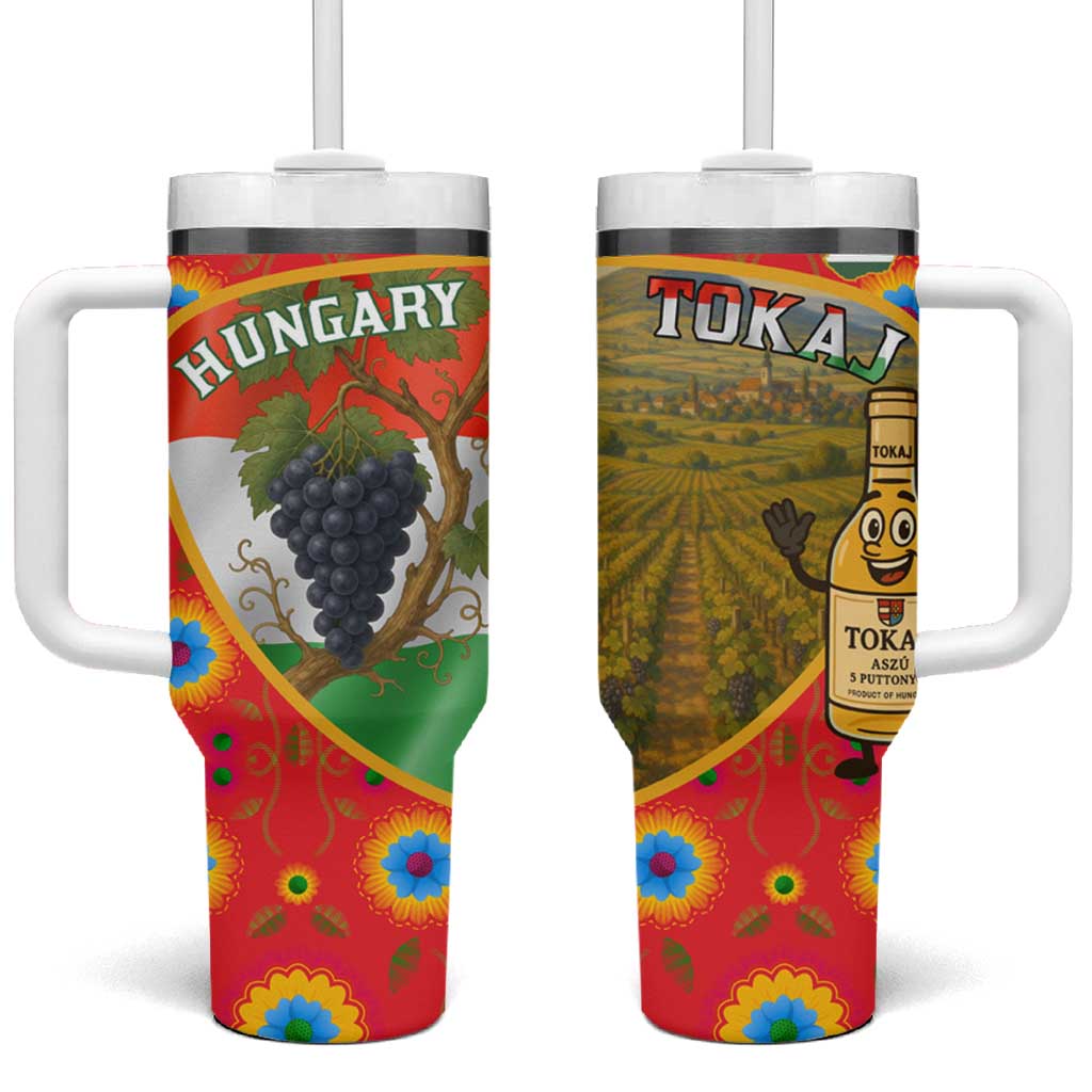 Hungary Tumbler With Handle with Tokaj Vineyard Illustration Design and Grape Wine - Wonder Print Shop