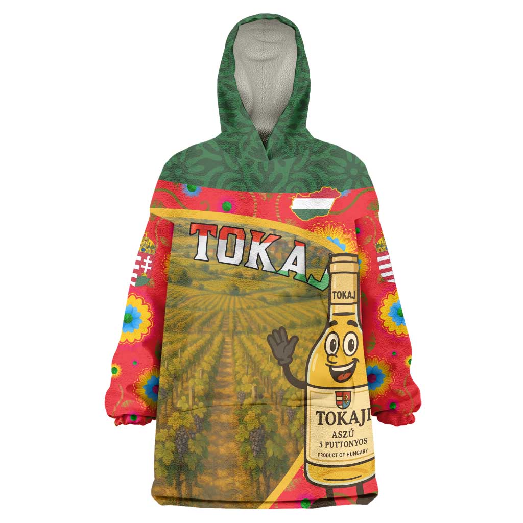 Hungary Wearable Blanket Hoodie with Tokaj Vineyard Illustration Design and Grape Wine - Wonder Print Shop