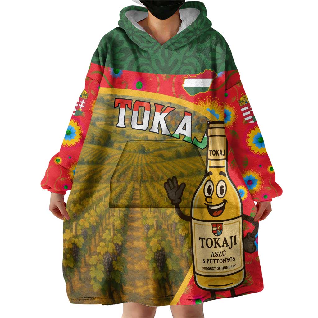Hungary Wearable Blanket Hoodie with Tokaj Vineyard Illustration Design and Grape Wine - Wonder Print Shop