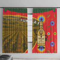 Hungary Window Curtain with Tokaj Vineyard Illustration Design and Grape Wine - Wonder Print Shop