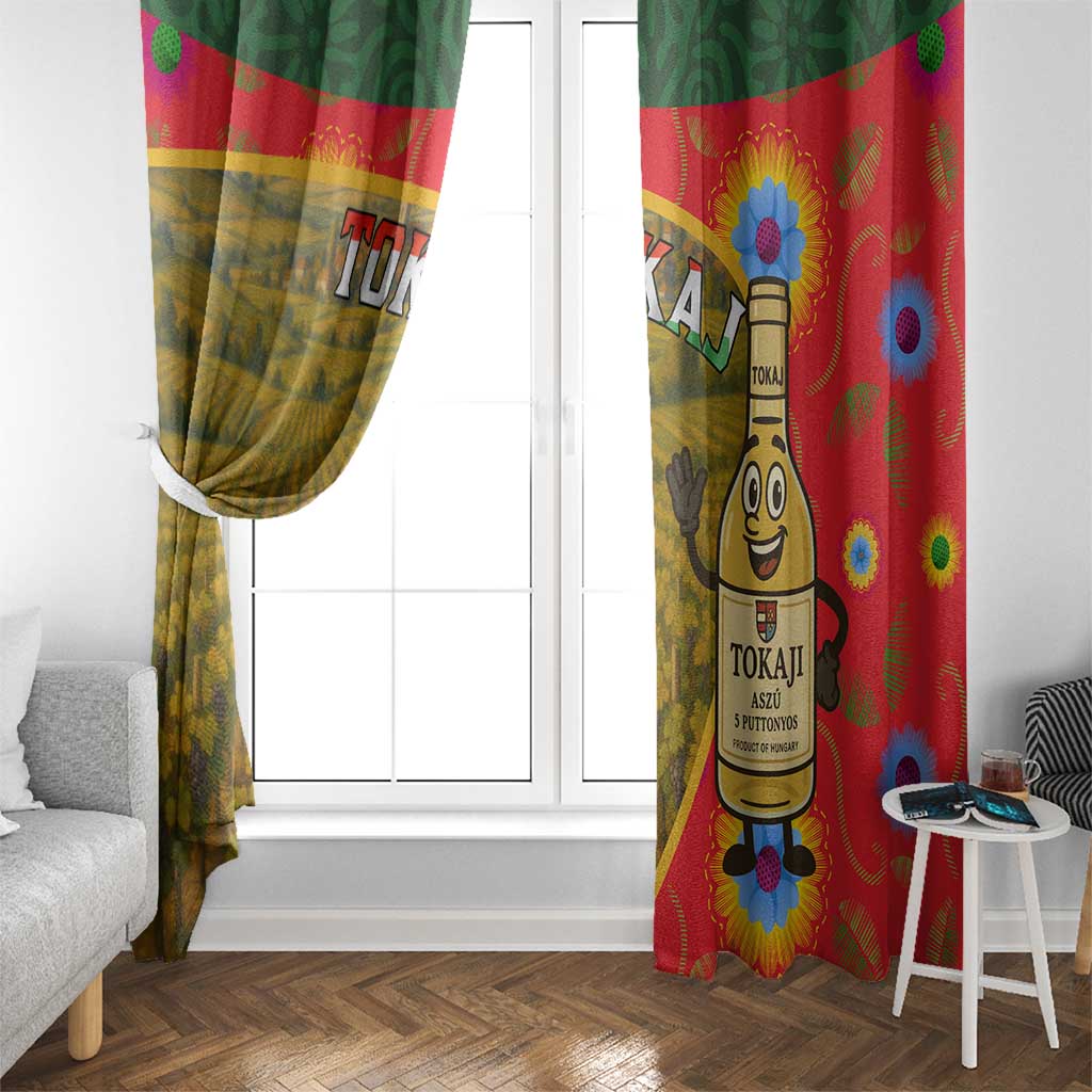 Hungary Window Curtain with Tokaj Vineyard Illustration Design and Grape Wine - Wonder Print Shop