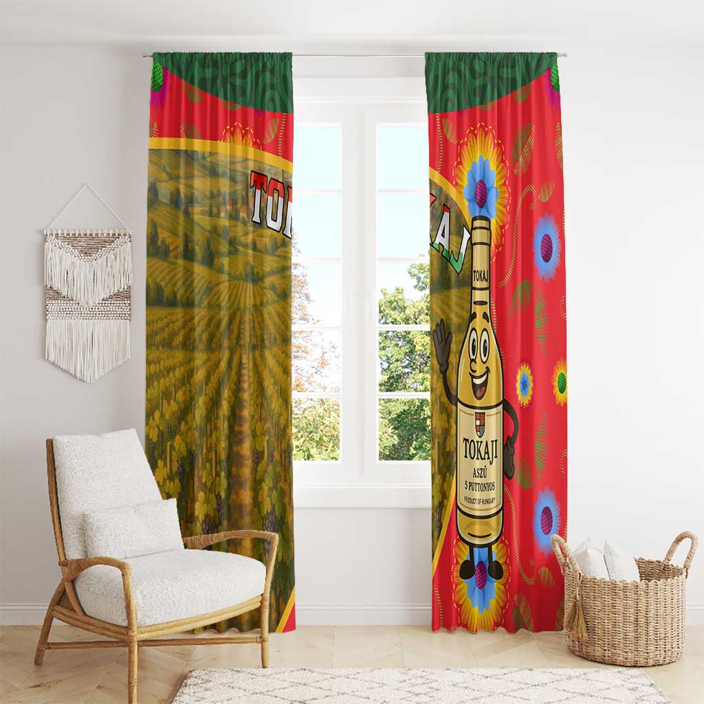 Hungary Window Curtain with Tokaj Vineyard Illustration Design and Grape Wine - Wonder Print Shop