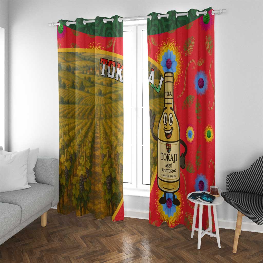 Hungary Window Curtain with Tokaj Vineyard Illustration Design and Grape Wine - Wonder Print Shop