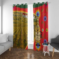Hungary Window Curtain with Tokaj Vineyard Illustration Design and Grape Wine - Wonder Print Shop