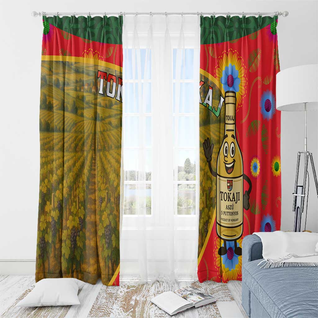 Hungary Window Curtain with Tokaj Vineyard Illustration Design and Grape Wine - Wonder Print Shop