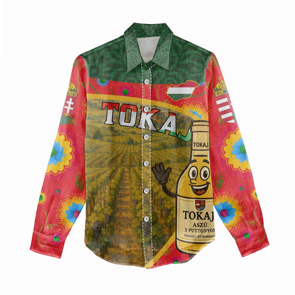 Hungary Women Casual Shirt with Tokaj Vineyard Illustration Design and Grape Wine - Wonder Print Shop