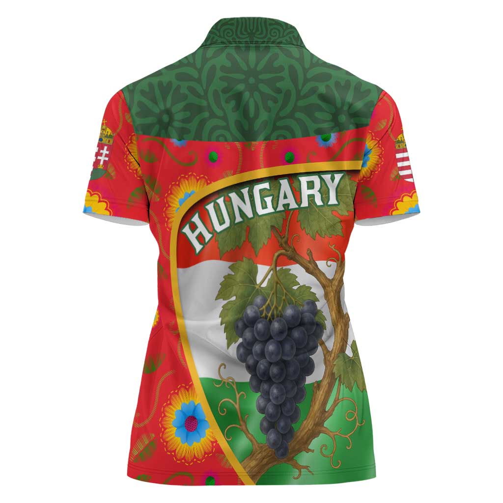 Hungary Women Polo Shirt with Tokaj Vineyard Illustration Design and Grape Wine - Wonder Print Shop